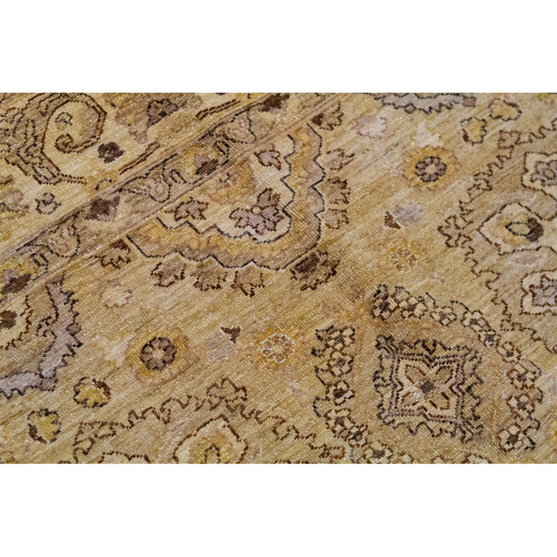Tapis doré et beige de haute qualité noué à la main Ziegler