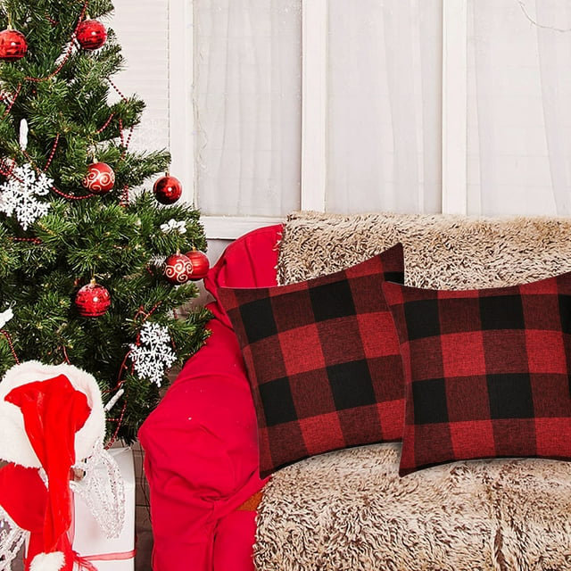 Plaid Linen Pillow Cover