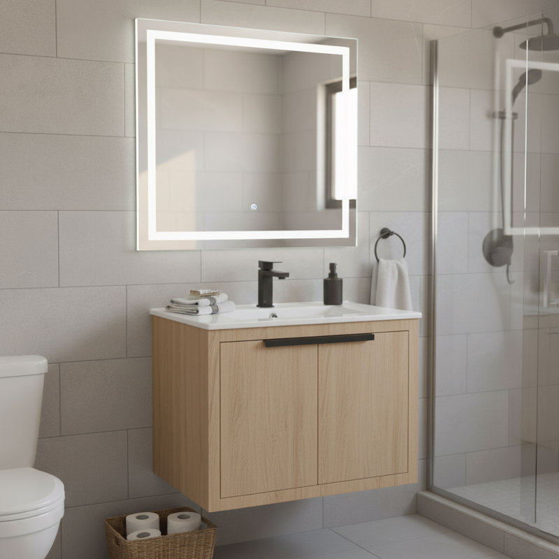 Meuble-lavabo Toddington de 24 po de largeur avec portes - lavabo inclus, Chêne blanc
