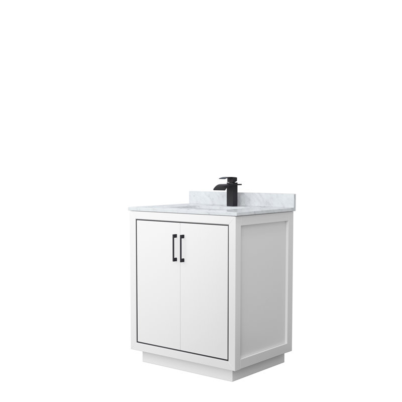 Icon 30'' W Single Vanity, White, Matte Black, White Carrara