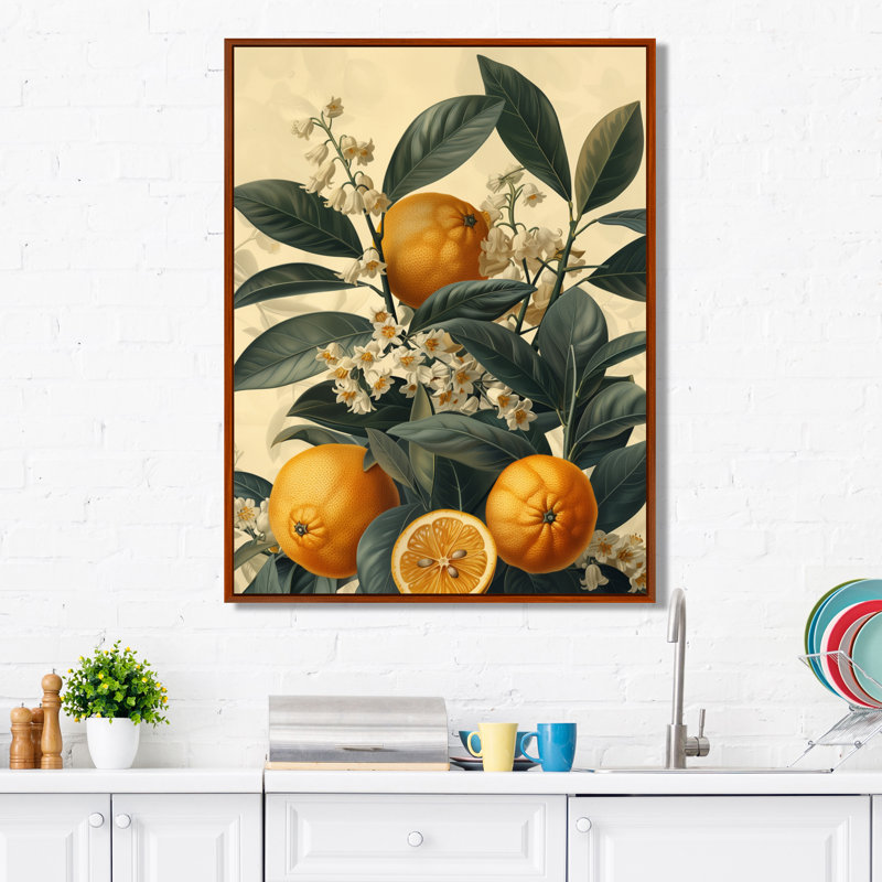 Vintage Orange Tree Bliss I - fruits, art mural, salon, Toile avec cadre flottant brun, H 40 po x l 30 po x P 1,5 po