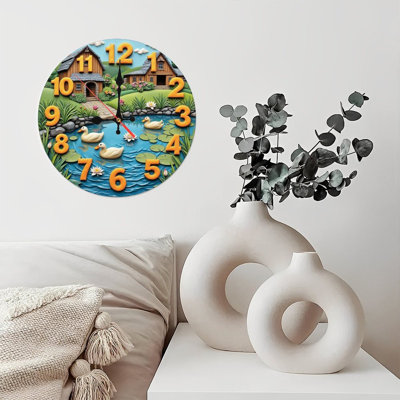 ducks pond cottage clock landscape
