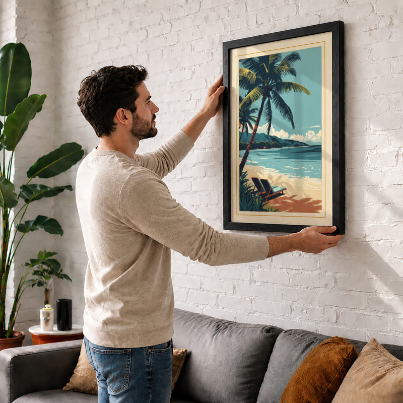 Tropical Beach Escape Vintage - Print, A2 - 59.4 x 42.0 cm, Oak