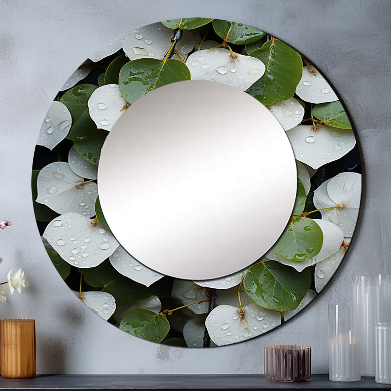 Green Green Leafs Collage - miroir mural États-Unis, miroir décoratif rond vert, impression d'art en métal, 29 po x 29 po