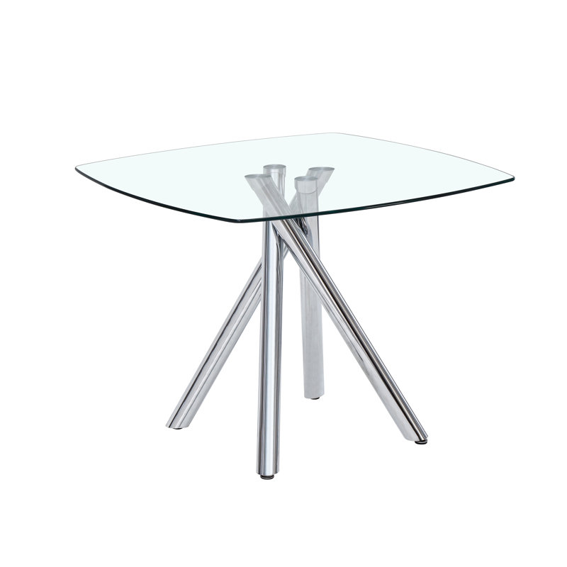 Huebner Glass Top Metal Base Dining Table