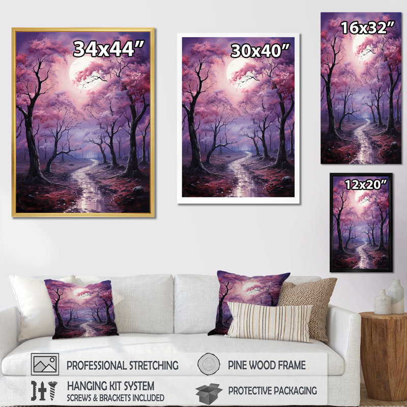 «Oak Trees In Amethyst Hues River II», reproduction d'art sur toile, Cadre flottant noir, H 44 po x l 34 po x P 1,5 po