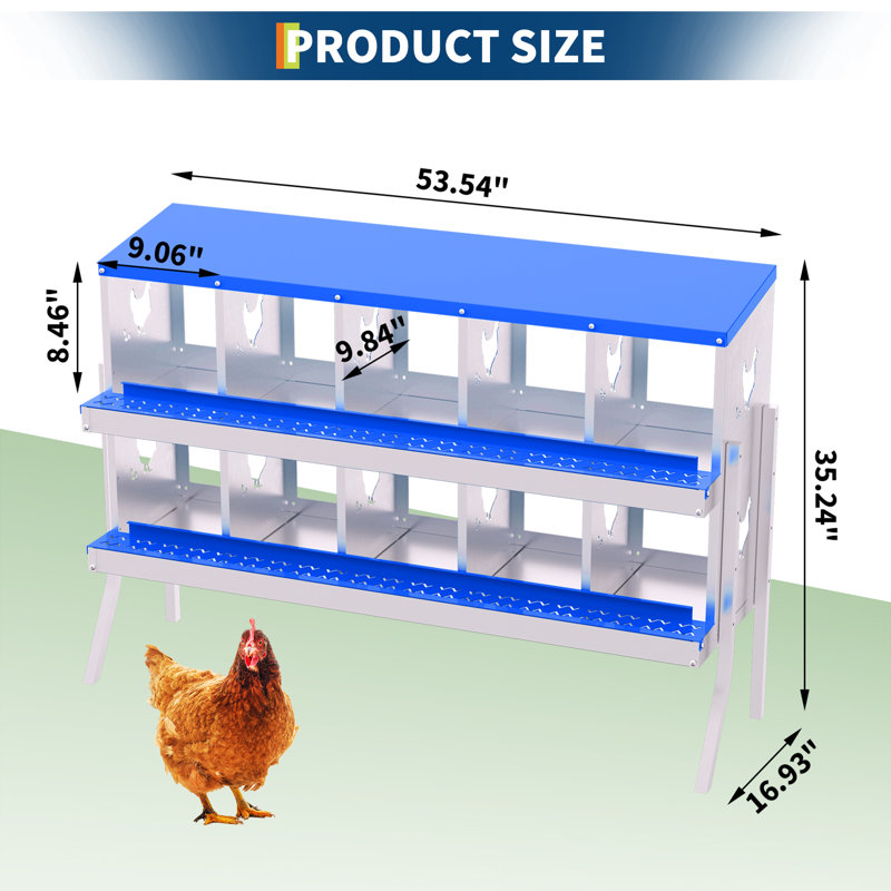 Boîte de nidification en métal pour poules pondeuses, H 35,24 po x l 53,54 po x P 16,93 po, Bleu