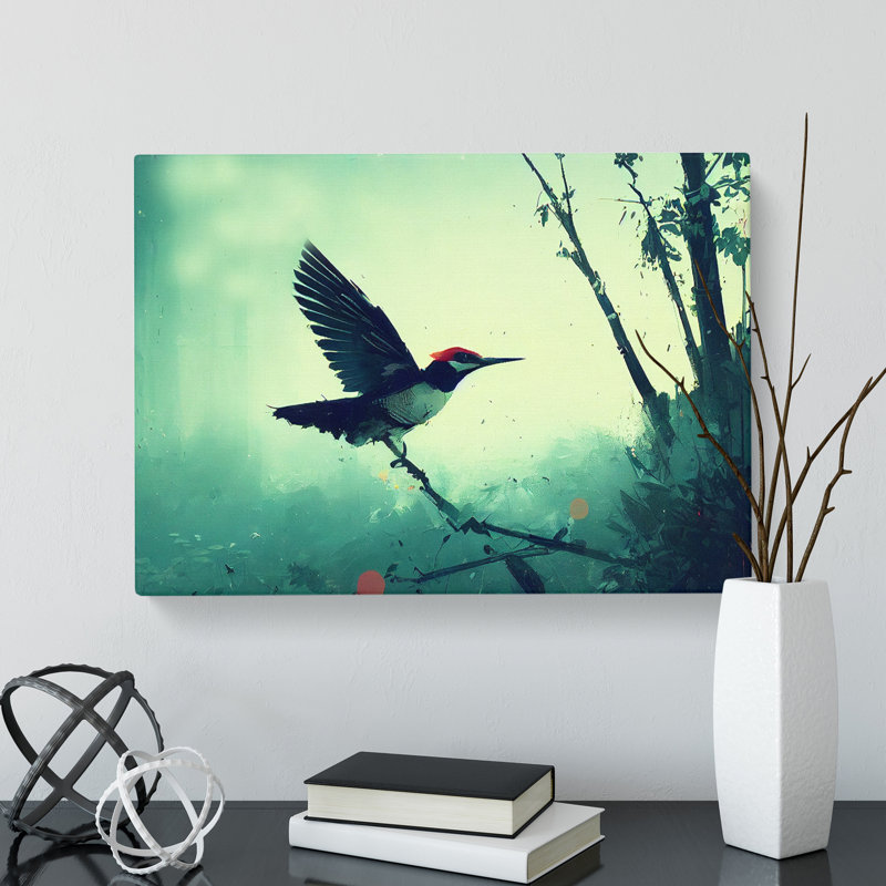 Woodpecker Bird Art Painting - Wrapped Canvas, 35cm H x 50cm W