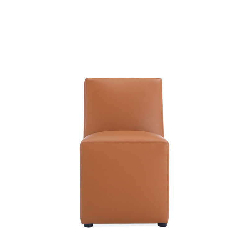 Anna Modern Vegan Leather Upholstered Solid Wood Parsons Chair in Saddle Brown, Saddle