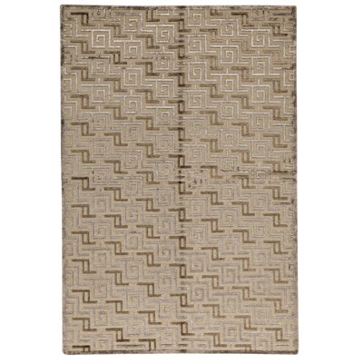 Tapis géométrique noué à la main ivoire / brun clair