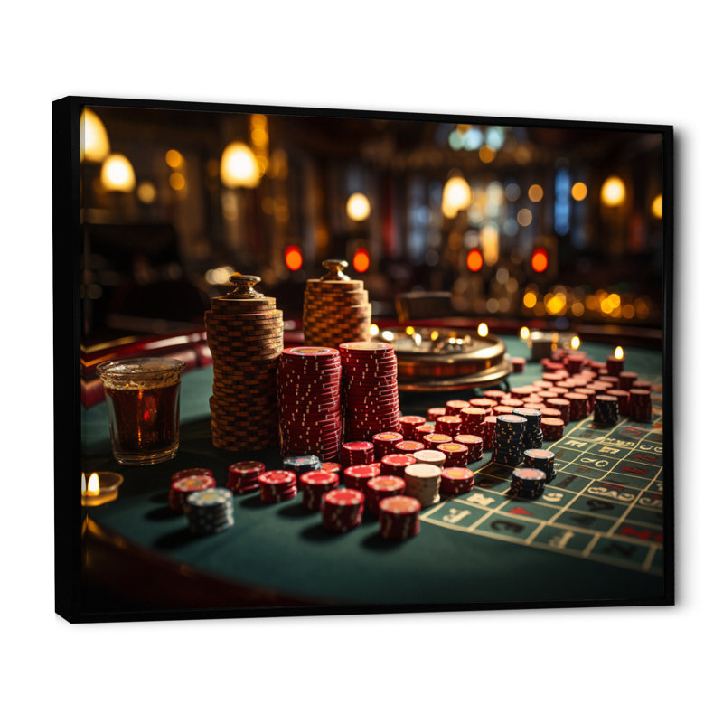 «Casino Royale Blackjack I», art mural sur toile, jeux de casino, 24" H x 32" W, Cadre flottant noir