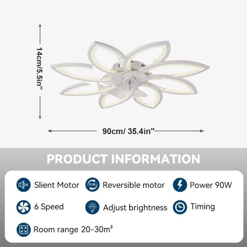 Ventilateur de plafond encastré à DEL à 7 pales et à intensité variable 35 po Falana avec télécommande et APP