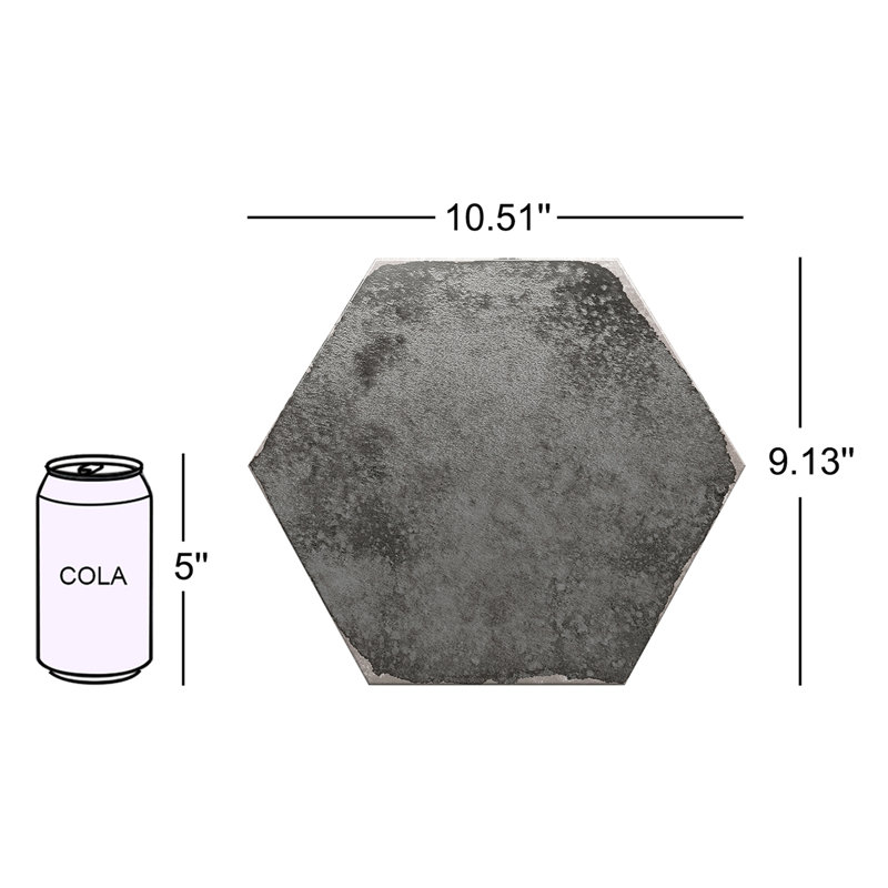Mandalay Hex 9.13 in. x 10.51 in. Polished Concrete Look Porcelain Floor and Wall Tile, Antracite