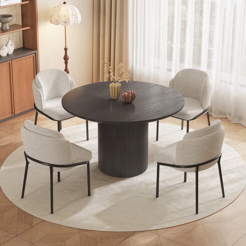 46.46" Modern Black Round Dining Table Set with 4 Chairs for Kitchen, Bar, Living Room, 5