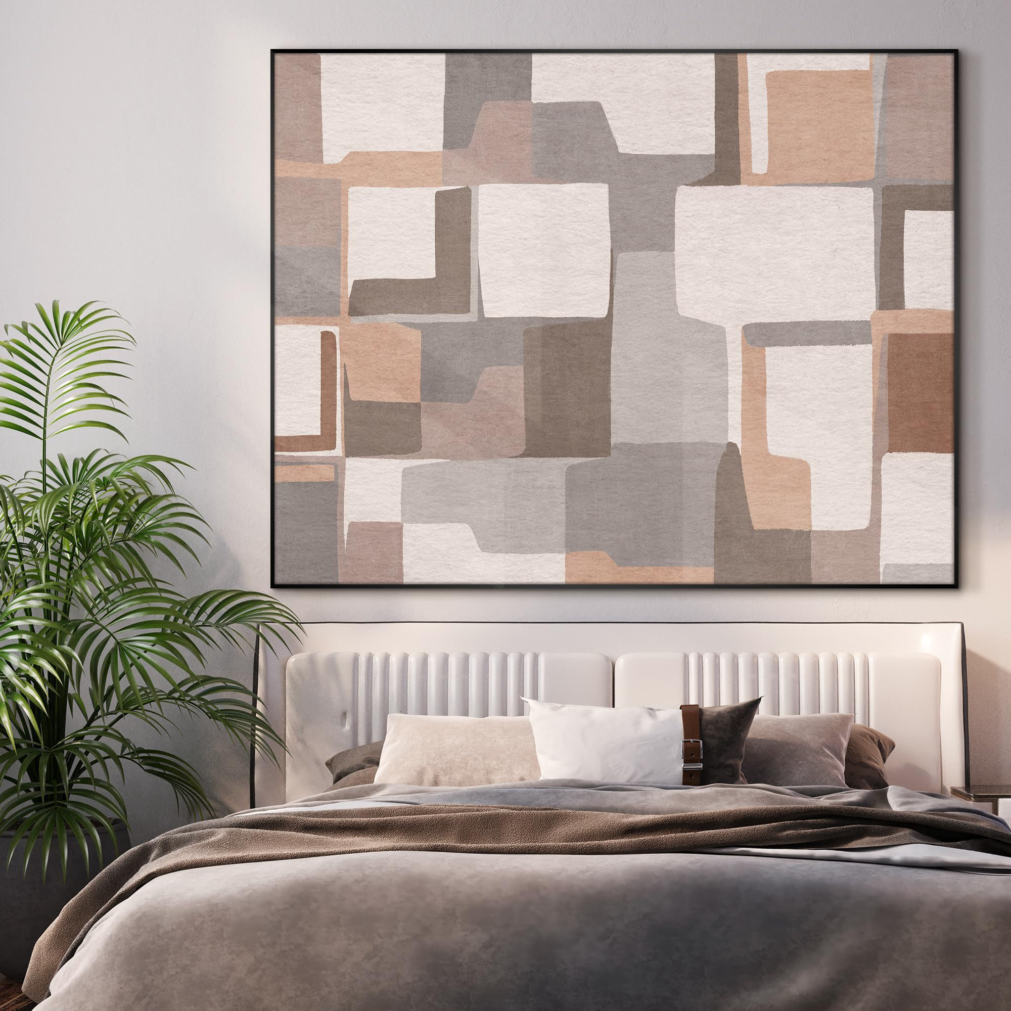 Picture of SIGNLEADER Abstract Geometric Patchwork in Neutral Tones Home Decor ...