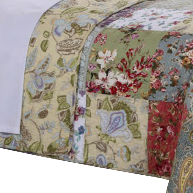 Eiger Multicolor Jacobean Print Microfiber Queen Quilt Set