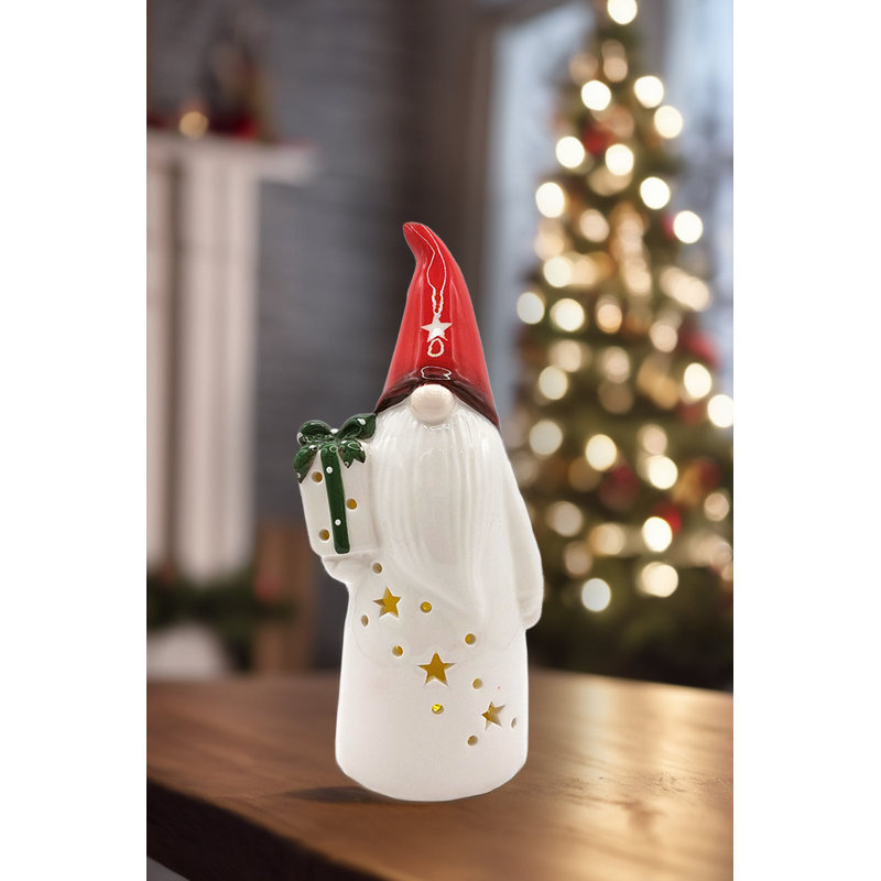 Ornement de Noël en céramique - Gnome de Noël avec cadeau par F07N7-2