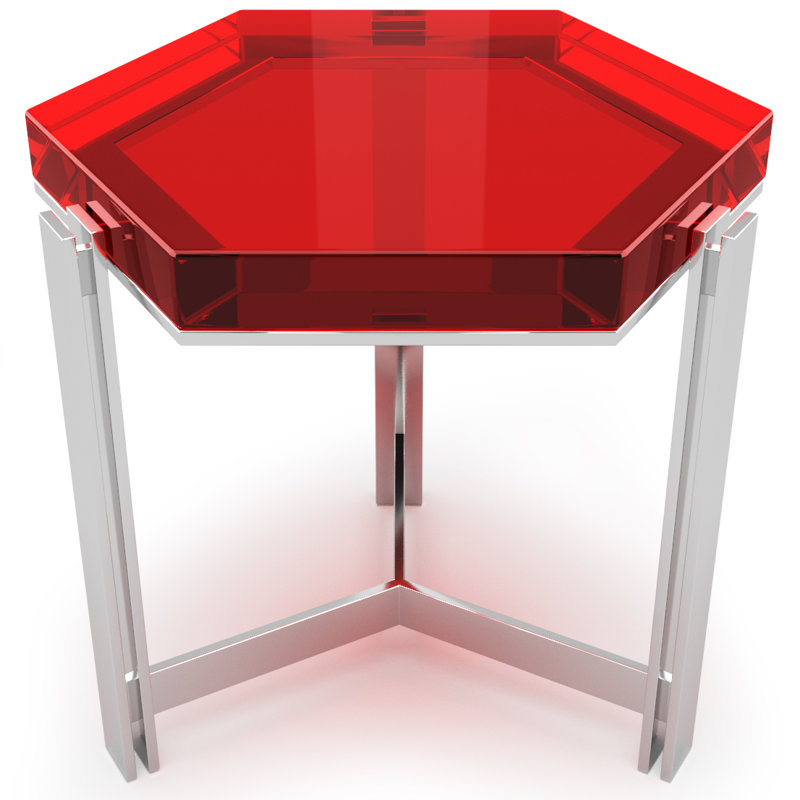 Coffee Table, 17.7" H x 19.7" L x 19.7" W, Red Top/Chrome Base