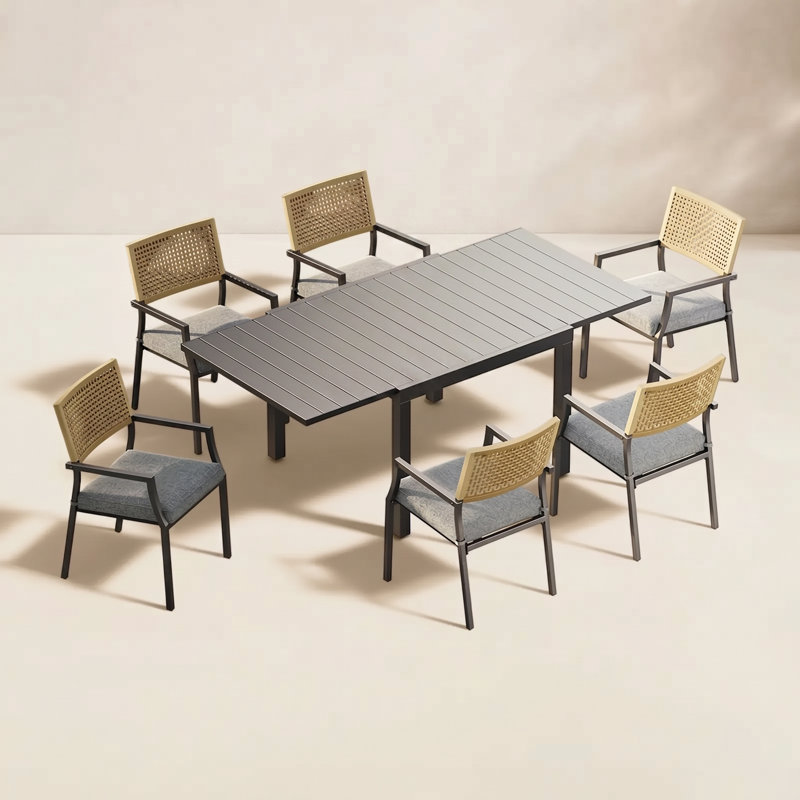 Ensemble repas d'extérieur en acier pour 6 personnes avec coussin Aiden