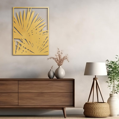 Tropical Black Palm Leaf Minimalist Modern Abstract Wall Accent Sculpture Hanging Decoration Metal Wall Decor