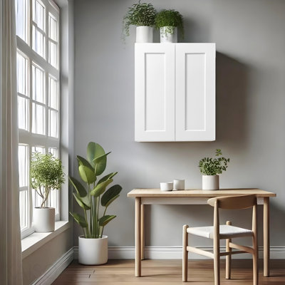 24 Inch White Shaker Double Door Wall Cabinet Solid Wood With 2 Adjustable Shelves Ready To Assemble For Kitchen,Bathroom,Laundry And Garage Storage(24"W×12"D×30"H)