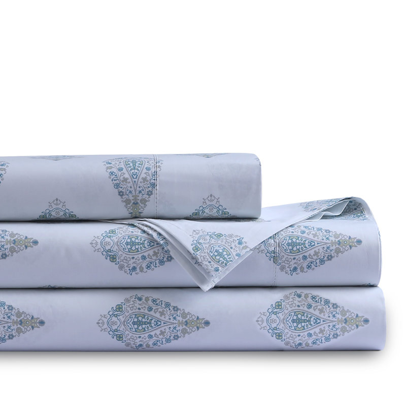 Evelyn Queen Organic Cotton Percale Medallion Sheet Set