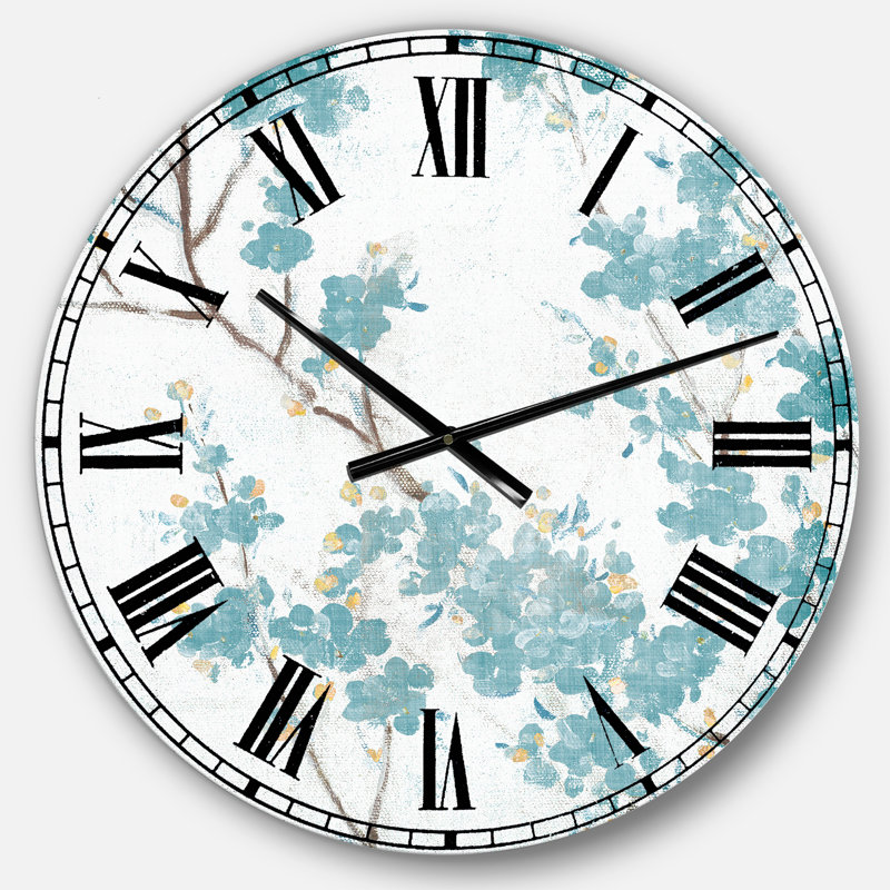 Teal Cherry Blossoms II - Horloge murale traditionnelle, Grand