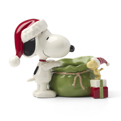 Lenox Snoopy Christmas Santa Sack Candy Bowl In White