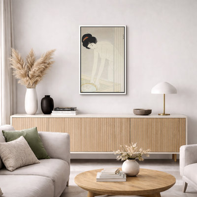 Japanese Ukiyo-e Bathing Woman Scene Artwork, Traditional Japanese Interior Pictures, Framed Canvas Giclee Print Wall Art