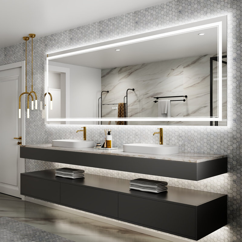 Zheljo Frameless Oversized Lighted Bathroom Mirror Vanity Mirror, 36" H x 96" W