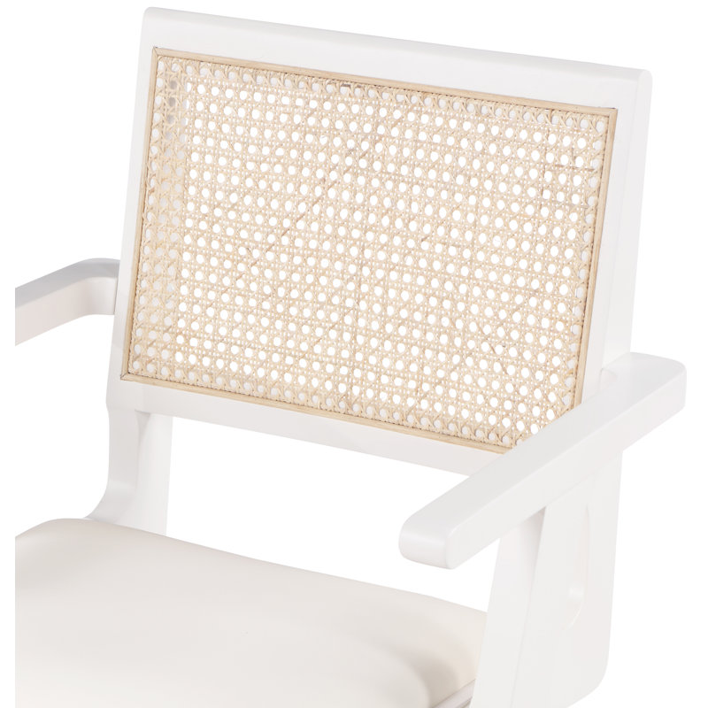 Abby Dining Arm Chair, Cream Vegan Leather, White