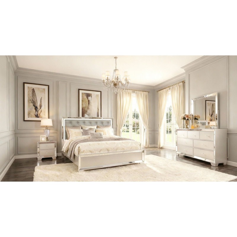 Fazeley LED Lighted Mirror - 4 Piece Bedroom Set, Queen