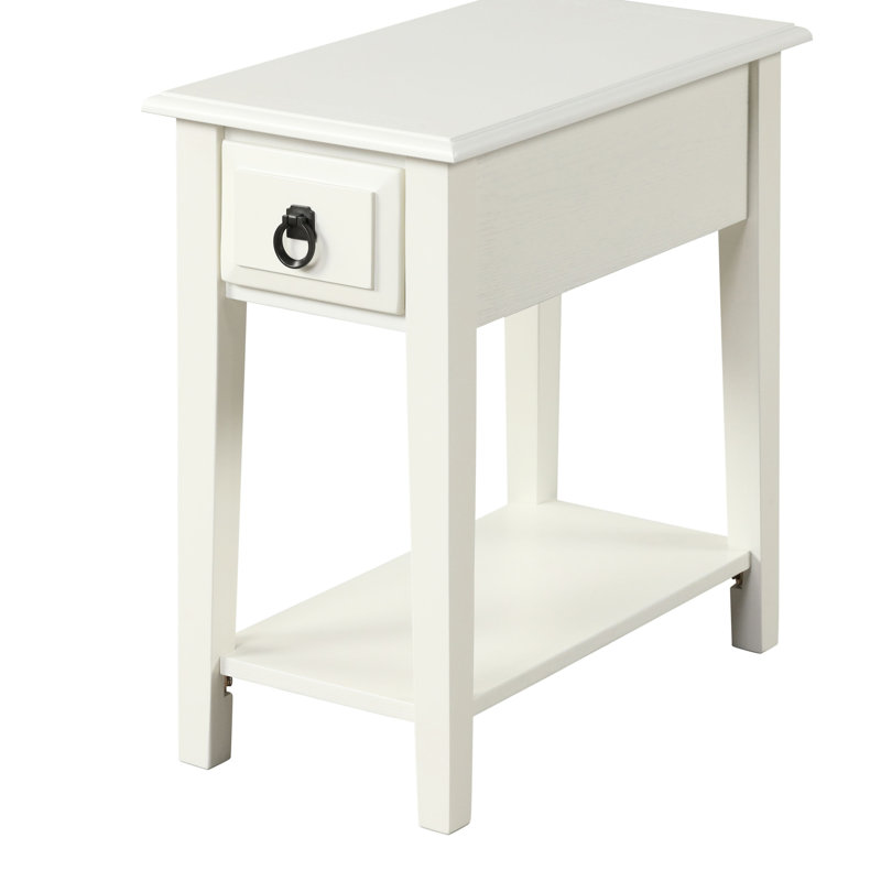 Grande table d'appoint blanche de 23 pouces avec tiroir et tablette pour des espaces polyvalents et fonctionnels