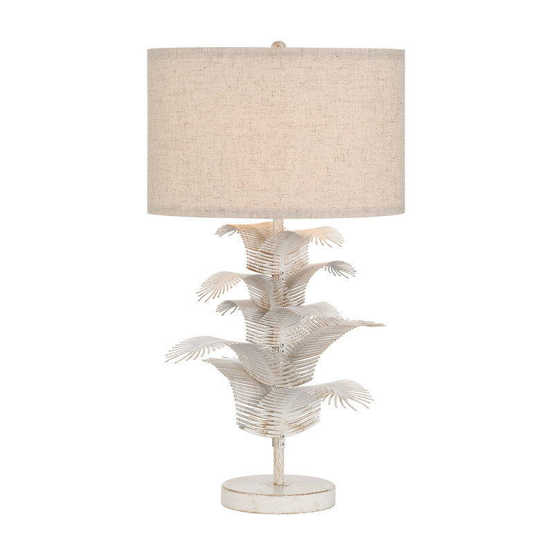 60cm Metal Table Lamp with Linen Shade, Antique Distressed White