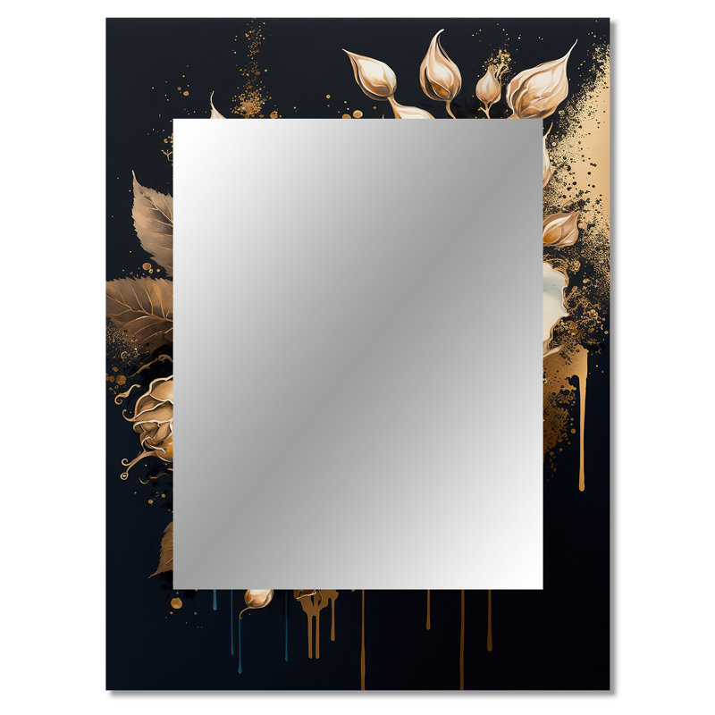 Bleu marine et or rose II - miroir mural décoratif rose, miroir traditionnel, art imprimé en métal, 40 po x 30 po