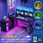 Jiahao 55'' L Shaped Reversible Desk with Charging Station & LED Lights-1644353725