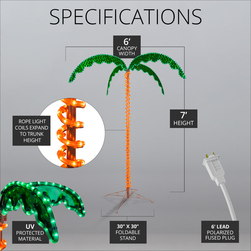 LED Rope Light Palm Lighted Trees & Branches, 7 Ft.