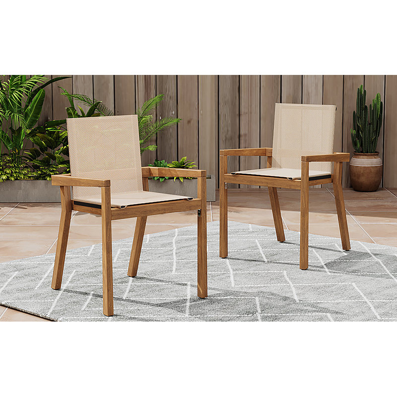 Chaise de salle à manger, ensemble de 2, structure en teck et textile beige