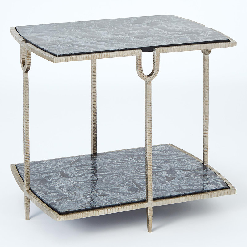 Marble End Table, Black Top/Silver Base