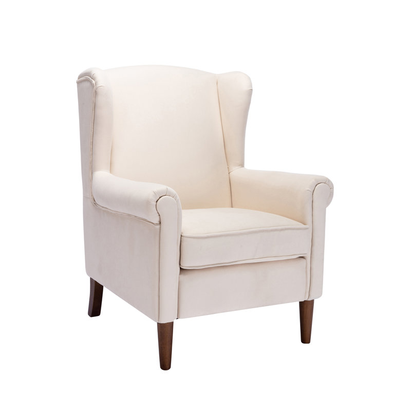Fauteuil d'appoint Jacy Red Barrel Studio®, revêtement en tissu, pieds en bois d'hévéa, Mélange de polyester beige