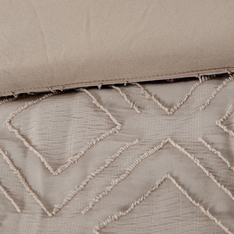 Ethos Clipped Jacquard Quilt Set, King Comforter + 2 Shams, Taupe