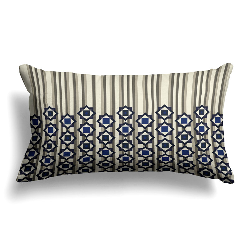 Blooming Bouquet Stripes  Rectangular Throw Pillow, Gray/Cream