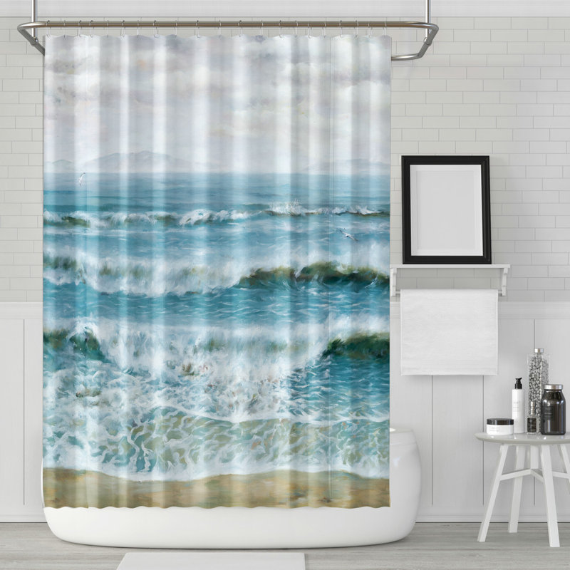 Bradly Shower Curtain with Hooks Included, 78" H x 72" W, Blue/White