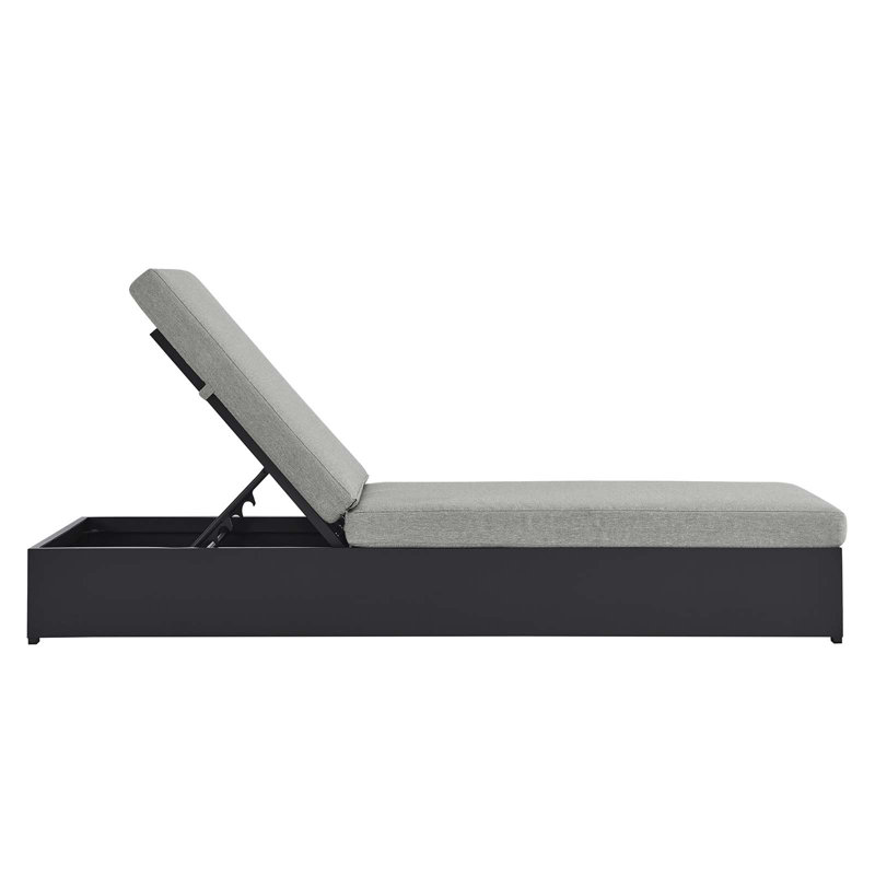 Tahoe Gray Powder-Coated Aluminum Outdoor Chaise Lounge with Cushions