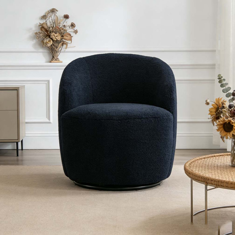 Teddy Fabric Swivel Accent Armchair Barrel Chair, Dark Blue