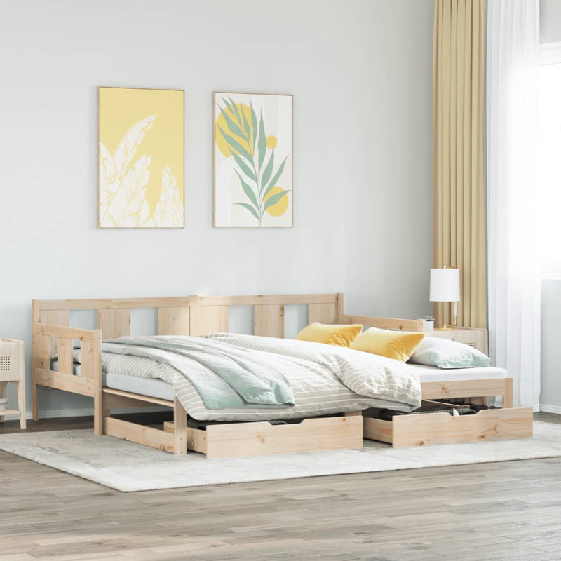 Argan Solid Wood Daybed with Trundle, European Single (90 x 200cm), Natural