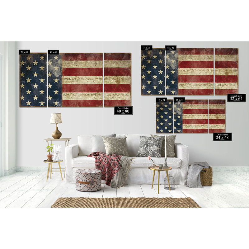 «I Pledge Allegiance», reproduction de 3 pièces sur toile, H 40 po x l 80 po x P 1,5 po