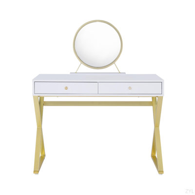 Bureau de coiffeuse 2 tiroirs avec miroir et plateau à bijoux