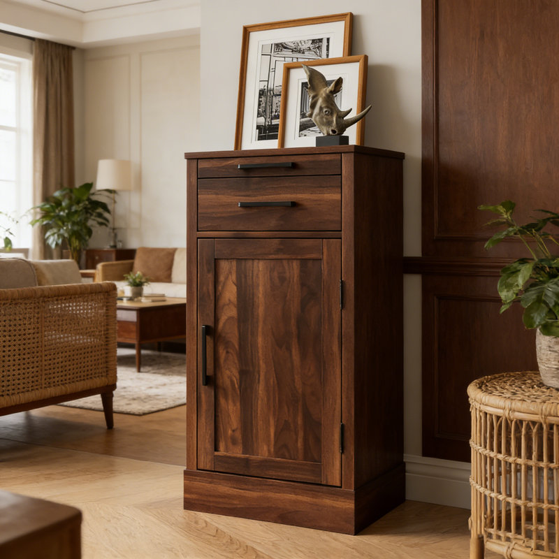 Armoire à vin et buffet modulaire en noyer brun avec rangement spacieux pour l'élégance de la salle à manger