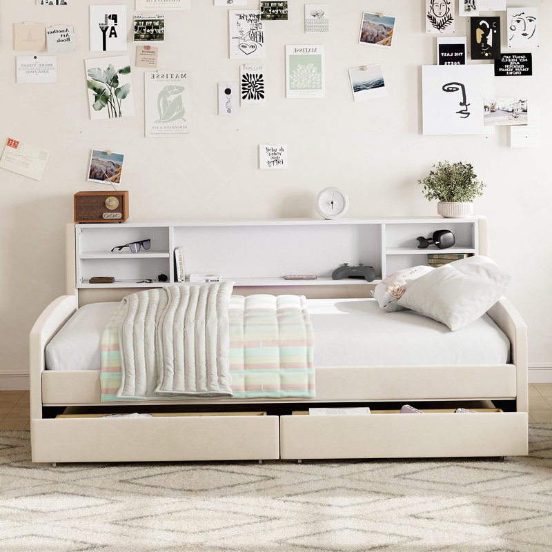 Upholstered Platform Bed With Drawers